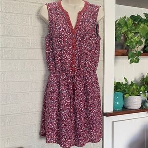 GAP Women's Small Sleeveless Dress Lined Navy Pink Flowers Button Front EUC